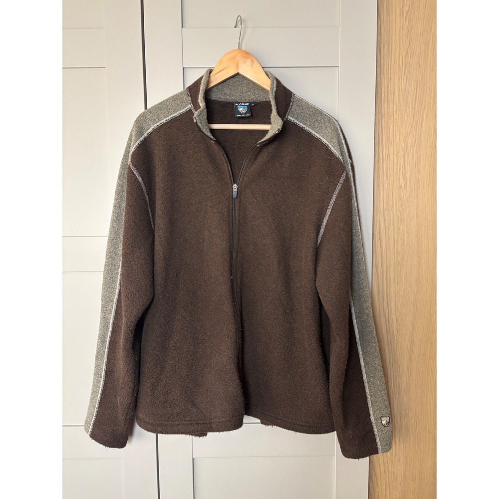 Kuhl Interceptr Fleece Jacket Mens XL Brown Grey Full Zip Alfpaca Gold Hiking